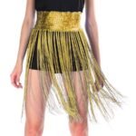 Sequin Belt w/Fringe Skirt Belly Dance Dancer Costume Party - Gold/Yellow - Image 2