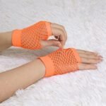 24 Pair Fishnet Gloves Fingerless Wrist Length 70s 80s Costume Party - Orange - Image 4