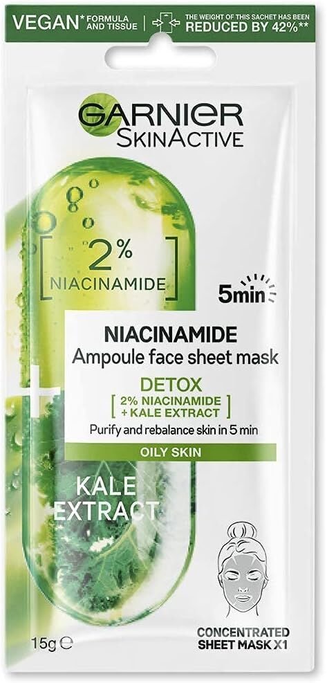 V563-6923700979138-202512041210-00 Garnier 15g Skin Active Ampoule Sheet Mask Kale/ Niacinamide - Image 1