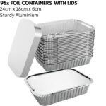 96x Aluminium Disposable Foil Food Container Trays Pans w/ Lids Covers Bulk 24cm*18cm*6cm - Image 2