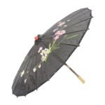2pc Set Parasol Umbrella Black + White Chinese Japanese Bamboo Flower Pattern - Image 4