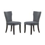 Set 2 Studded Grey Velvet Look Armless Dining Chairs 94cm