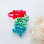 Handmade Simple Bow metal free hair ties -Sky - 1 Pairs - Bright Pink - Image 8