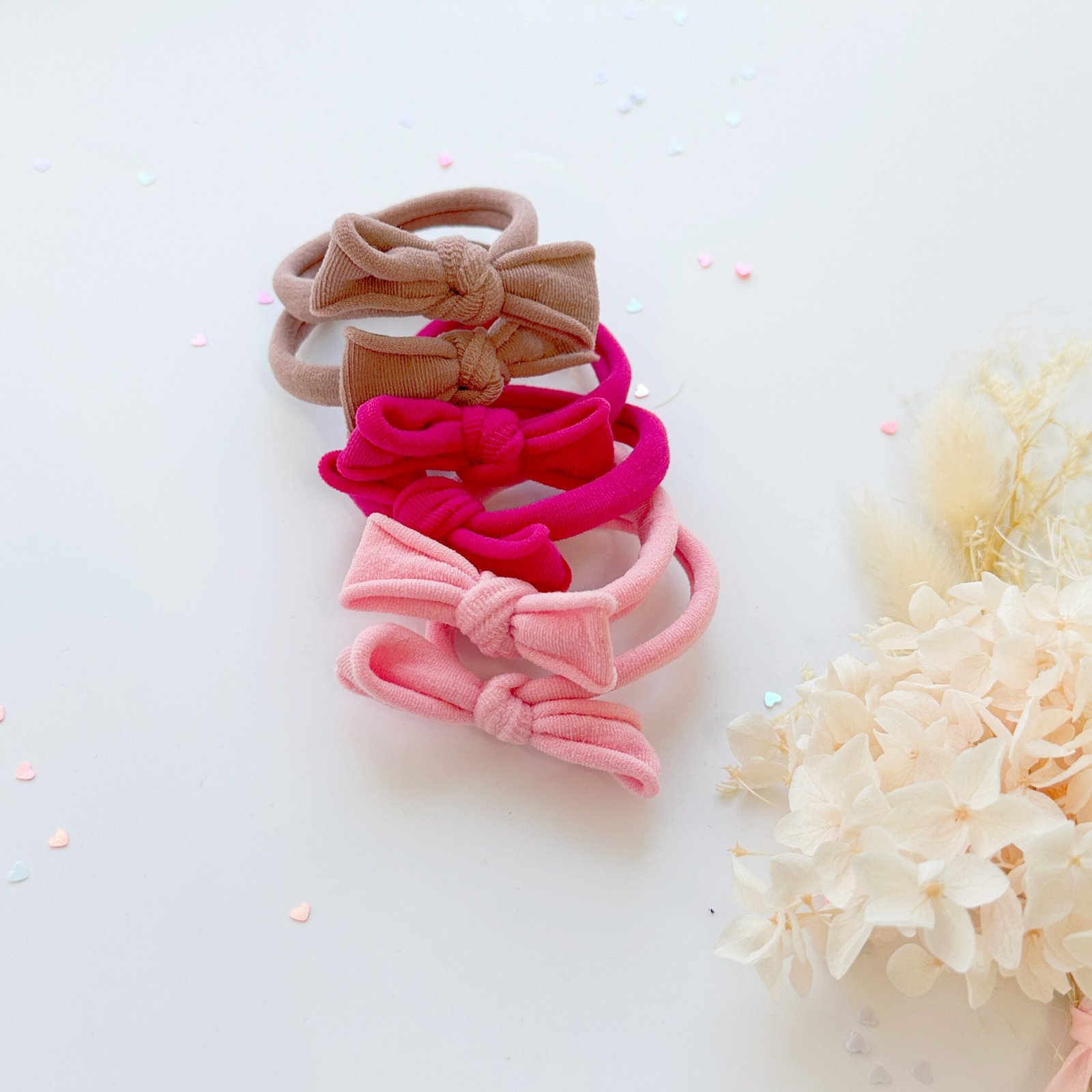 V659-HT-METALFREE-BOW-1P-DUSTYPINK-202511101820-00 Handmade Simple Bow metal free hair ties -Pink - 1 Pairs - Dusty Pink - Image 1