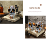 Big Black Colorful Floral Skull Statue - Intricate Day of the Dead Style Resin Figurine for Halloween & Home Decor - Image 2