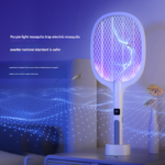White Rechargeable 2-in-1 Bug Zapper Racket - Electric Fly Swatter & UV Mosquito Lamp with Charging Base - Image 2