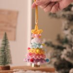 2 Pcs Handmade Crochet Christmas Tree Ornament - Plush Knitted Decoration with Bell - Ideal for Home, Car & Holiday Decor(Style E)