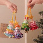 2 Pcs Handmade Crochet Christmas Tree Ornament - Plush Knitted Decoration with Bell - Ideal for Home, Car & Holiday Decor(Style E) - Image 4
