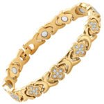Gold New Fashion Lightweight Luxury Four-Leaf Clover Diamond Inlaid Bracelet - Alloy Magnetic Watch Band Style Bracelet for Women + Free Disassembly Tool