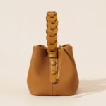 Genuine Leather Mini Bucket Bag with Braided Handle - Chic Drawstring Crossbody Purse(white) - Image 2