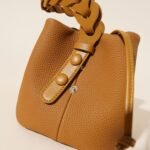 Genuine Leather Mini Bucket Bag with Braided Handle - Chic Drawstring Crossbody Purse(white) - Image 3