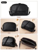 Black Chic Quilted Crossbody Bag - Multi-Compartment PU Leather Shoulder Purse - Image 2