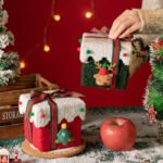Red and Green Luxe Plush Christmas Gift Box - Decorative Holiday Treat Box with Snowy Trim - Image 2
