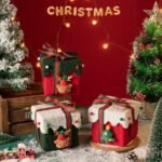 Red and Green Luxe Plush Christmas Gift Box - Decorative Holiday Treat Box with Snowy Trim - Image 3
