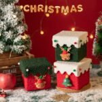 Red and Green Luxe Plush Christmas Gift Box - Decorative Holiday Treat Box with Snowy Trim - Image 4