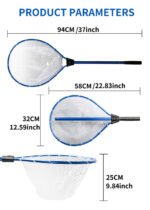 Blue High Strength Large Landing Net - Fishing Net with Long Foldable Handle and Soft Rubber Netting, Dip Net for Fishing, Ideal for Boat, Pier, River Angling - Image 3