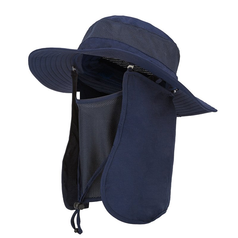 V888-ELOSUNG36576-202511210035-00 Dark Blue Outdoor Summer Sun Protection Hat with UV Protection Breathable Wide Brim Fisherman Cap for Hiking Cycling Fishing - Image 1