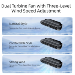 Black and Wood grain pattern Car Seat Back Headrest Fan USB Powered Dual Turbine Bladeless Cooling Fan with 3 Speeds - Image 3