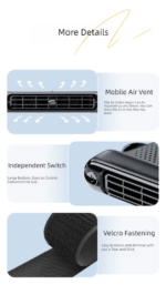Black and Wood grain pattern Car Seat Back Headrest Fan USB Powered Dual Turbine Bladeless Cooling Fan with 3 Speeds - Image 4