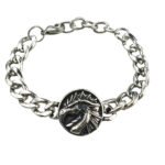 Silver Style 7 Men's Stainless Steel Curb Chain Bracelet - Retro Punk Hip Hop Style with Round Medallion Charm - Durable 26cm Streetwear Jewellery