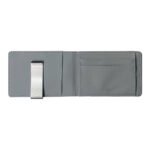 Grey Men's Slim Bifold Money Clip Wallet - Saffiano Texture PU Leather with Stainless Steel Cash Clamp - Minimalist Front Pocket Card Holder