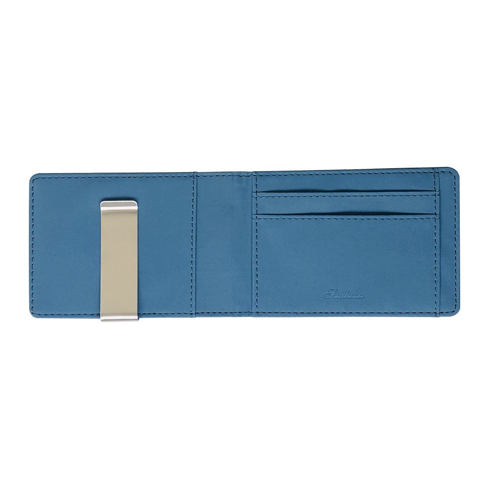 V888-ELOSUNG36669-202512171021-00 Blue Men's Slim Bifold Money Clip Wallet - Saffiano Texture PU Leather with Stainless Steel Cash Clamp - Minimalist Front Pocket Card Holder - Image 1
