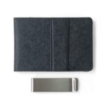 Blue Men's Slim Bifold Money Clip Wallet - Saffiano Texture PU Leather with Stainless Steel Cash Clamp - Minimalist Front Pocket Card Holder - Image 4