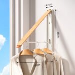 2 Pack Black and Brown Wall Mounted Foldable Clothes Hanger Rack - Retractable Space Aluminium Drying Airer for Laundry & Balcony - Screw Mount Hardware Included - Image 2