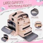 Large Capacity Travel Makeup Backpack with 5 Removable Organizer Cases & Jewelry Roll(pink) - Image 3