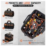 Heavy-Duty 17-Inch Tool Bag with 46 Pockets, Waterproof Base & Shoulder Strap(Black Orange) - Image 2