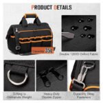 Heavy-Duty 17-Inch Tool Bag with 46 Pockets, Waterproof Base & Shoulder Strap(Black Orange) - Image 7