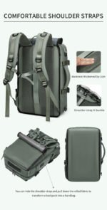4-in-1 Convertible Travel Backpack & Briefcase - Large Capacity, 16" Laptop Compartment, USB Port(Dark Green) - Image 8