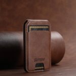 Brown Slim Magnetic Wallet with Kickstand for MagSafe - PU Leather Card Holder