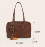 Large Size Black Vintage Genuine Split Leather Bowling Bag for Women - Retro Top Handle Satchel & Crossbody Purse - Image 3