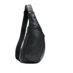 Black Men's Leather Sling Backpack - Casual Crossbody Chest Bag