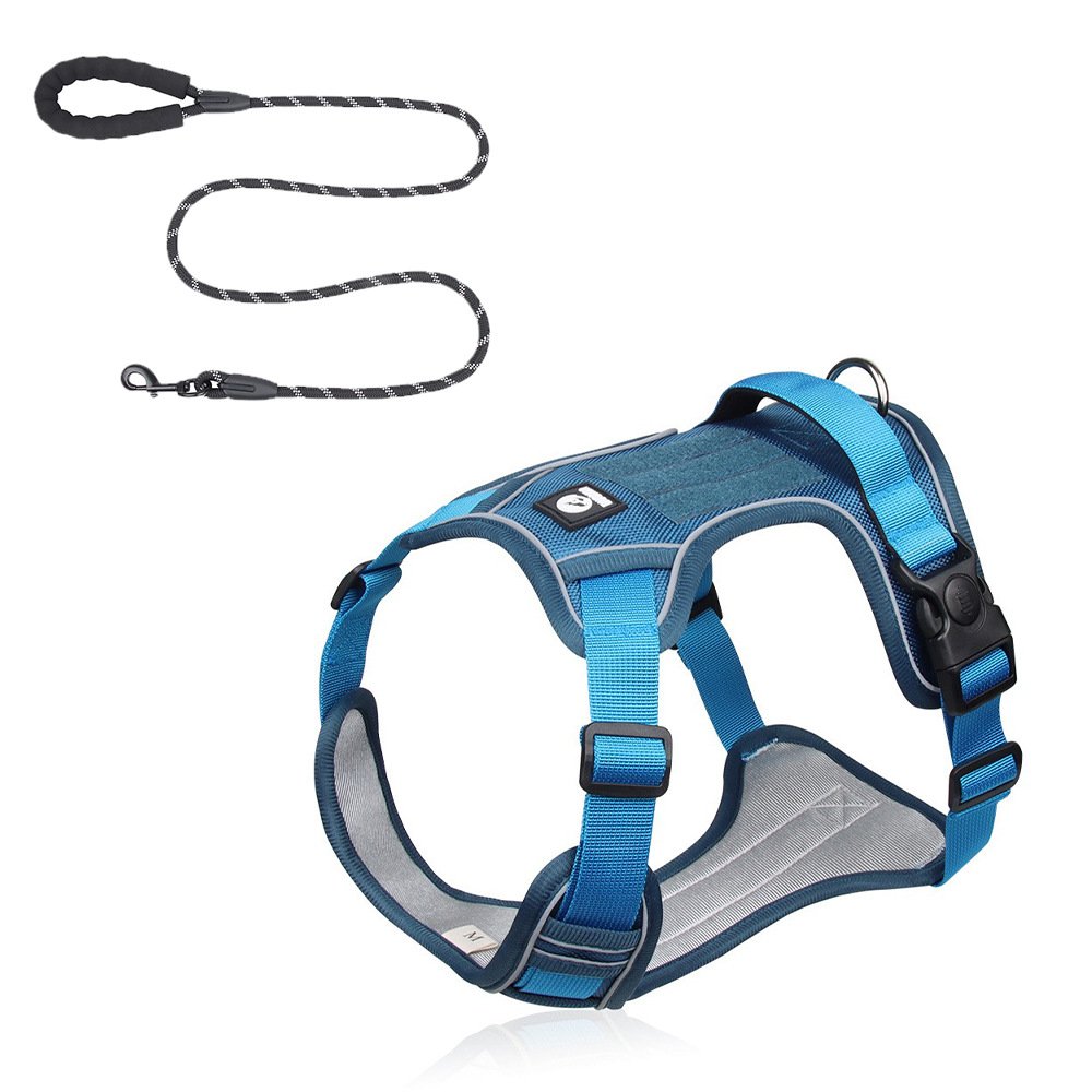 V888-ELOSUNG38228-202510281301-00 Blue S Adjustable No-Pull Dog Harness and Leash Set - Reflective & Padded Vest for Medium to Large Dogs - Image 1
