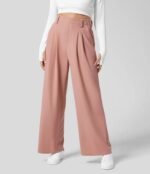 XXL Pink Drapey High-Waist Wide-Leg Trousers - Loose Fit Casual Long Pants for Women