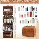Black Large Hanging Toiletry Bag Waterproof Leather Travel Organiser 4 Compartment Cosmetic Case with Swivel Hook Ideal for Holidays - Image 3