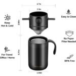 Black Portable Pour Over Coffee Maker Set Stainless Steel Insulated Travel Mug with Collapsible Reusable Dripper Filter for Camping Office and Home - Image 2