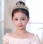 Golden-white Girls Princess Tiara Crown Crystal Rhinestone Headpiece 14cm Diameter for Birthday Party Dance Performance and Flower Girls Elegant Hair Accessory - Image 2