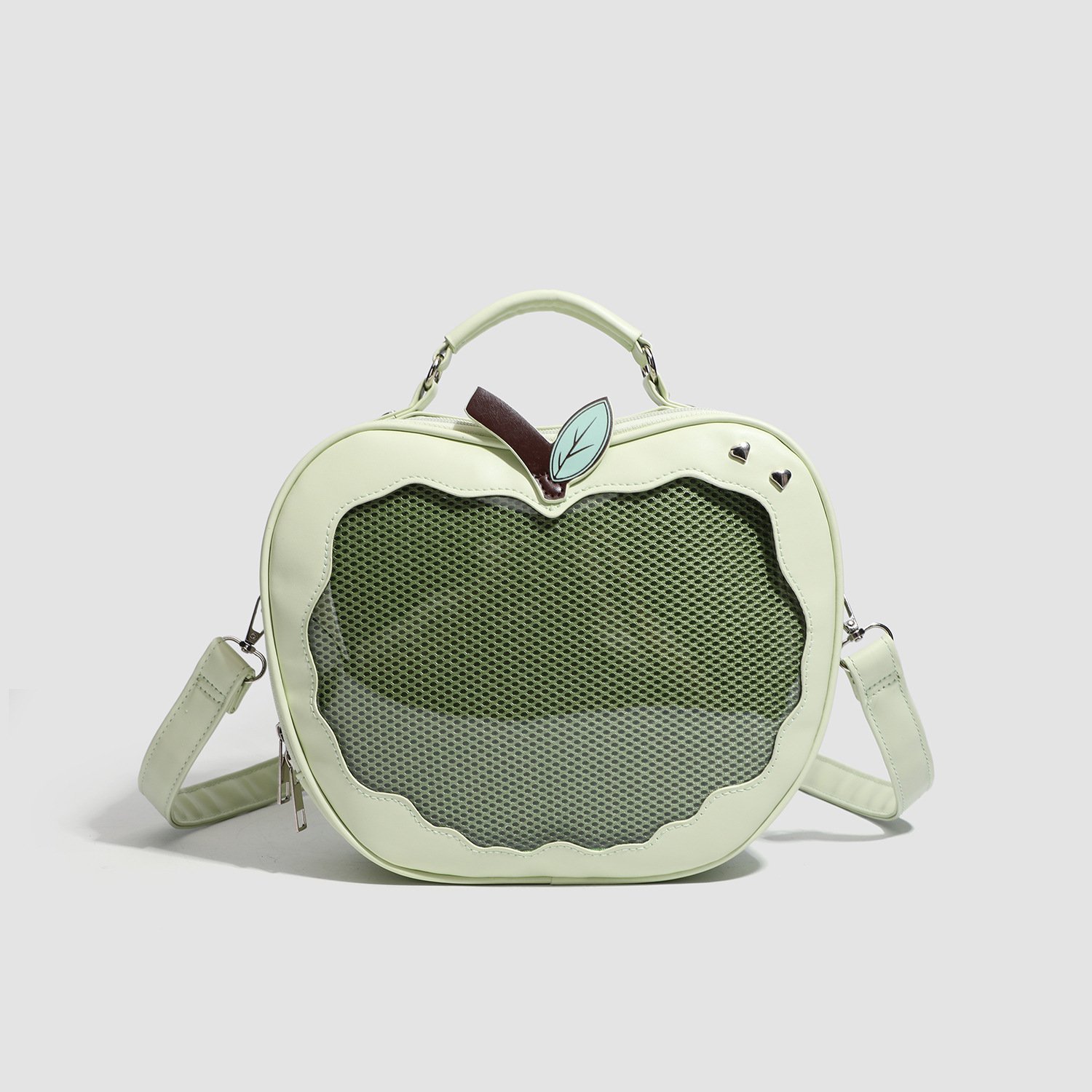 V888-ELOSUNG38629-202512081031-00 Green Cute Apple Shaped Ita Bag Convertible Backpack Crossbody Purse with Mesh Pin Display Window for Teen Girls and Daily Use - Image 1