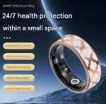 11# Striped Gold Smart Health Ring Tracker with Wireless Charging Case - Titanium Steel Fitness Wearable for Heart Rate, Sleep & Blood Oxygen Monitoring - Waterproof Wellness Device - Image 2