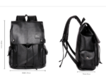 Black Men's Fashion PU Leather Backpack - Large Capacity 42cm Laptop Rucksack for University, Travel and Casual Business Use - Image 2