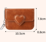 2PCS Brown Women's Slim PU Leather Card Holder with Cute Heart Detail and Keychain Clip - Ultra Thin Portable Card Sleeve for Daily Use and Gifting - Image 2