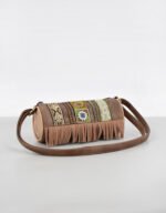 Boho Ethnic PU Leather Cylindrical Crossbody Bag with Embroidery and Fringe - 21cm Vintage Retro Drum Bag for Daily Use - Image 3