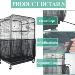 M Blackã€Height 20, Circumference 170ã€‘ Large Bird Cage Seed Catcher Net Cover - Adjustable Mesh Guard Splash-Proof Dust Cover for Indoor Outdoor Cages - Image 2