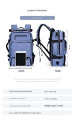 Large Capacity Convertible Travel Backpack - 16" Laptop Compartment, Shoe Pouch & USB Port(blue) - Image 6