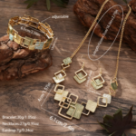 Geometric Inlay Earrings Necklace Bracelet Jewelry Set Ã— 2 â€“ Light Green & Brown - Image 3