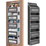 5-Tier Black Over The Door Organizer - Heavy-Duty Hanging Storage (15.7in x 5.5in) with Anti-Tilt Design for Nursery, Pantry & Dorm