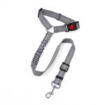 2PC Grey Adjustable Dog Car Safety Seat Belt Leash - Anti-Shock Bungee Headrest Restraint with Reflective Stitching & 316 Stainless Steel Clip